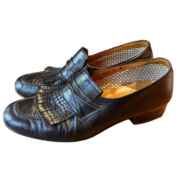Verde Men’s Black Leather Fringe Loafers Size 10M Classic Slip-On Shoes - Picture 1 of 12